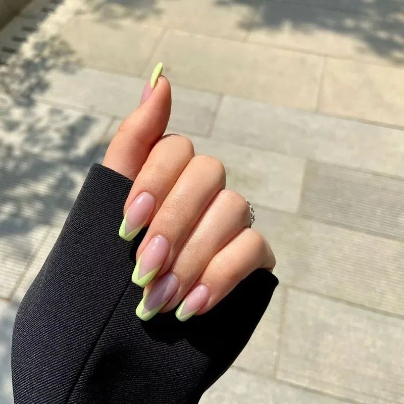 Try in 2024: 50 Latest Neon Green Nail Designs 39 Light neon green french nails