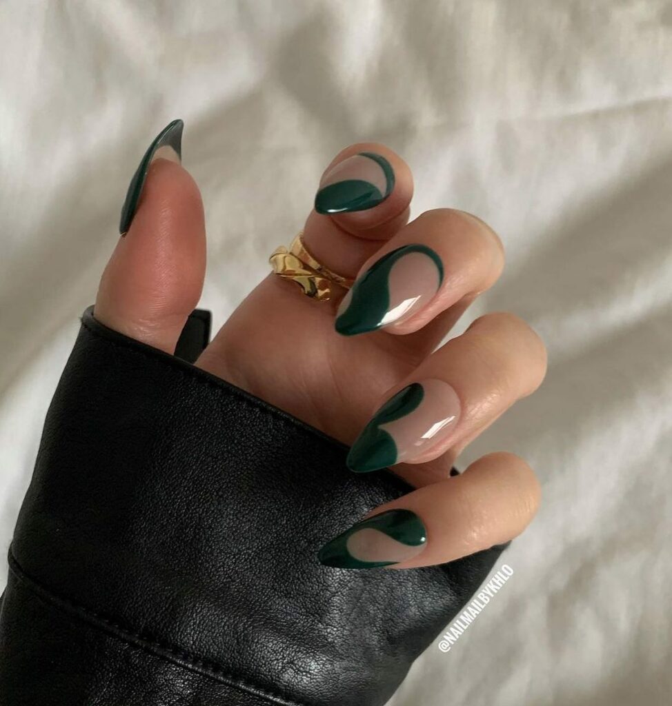 Feel the Nature with 31 Forest Green Nail Designs in 2024 24 Abstract Swirl Forest Green Nail Masterpieces