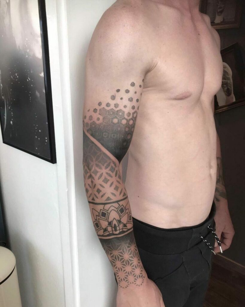 14+ Black Sleeve Tattoo Ideas To Inspire You 19 Linework And Dot-work Black Sleeve Tattoo