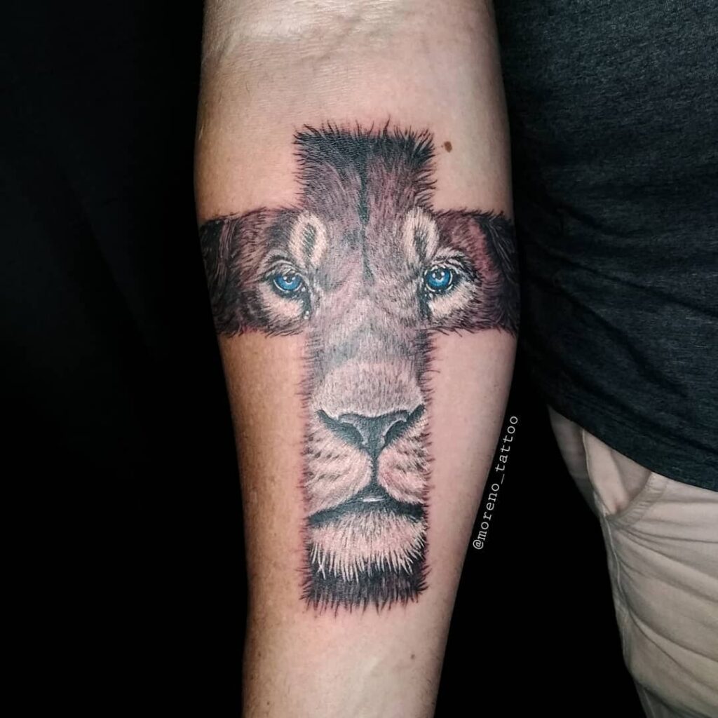 11+ Lion And Cross Tattoo Ideas That Will Blow Your Mind! 12 Lion shaped like a cross
