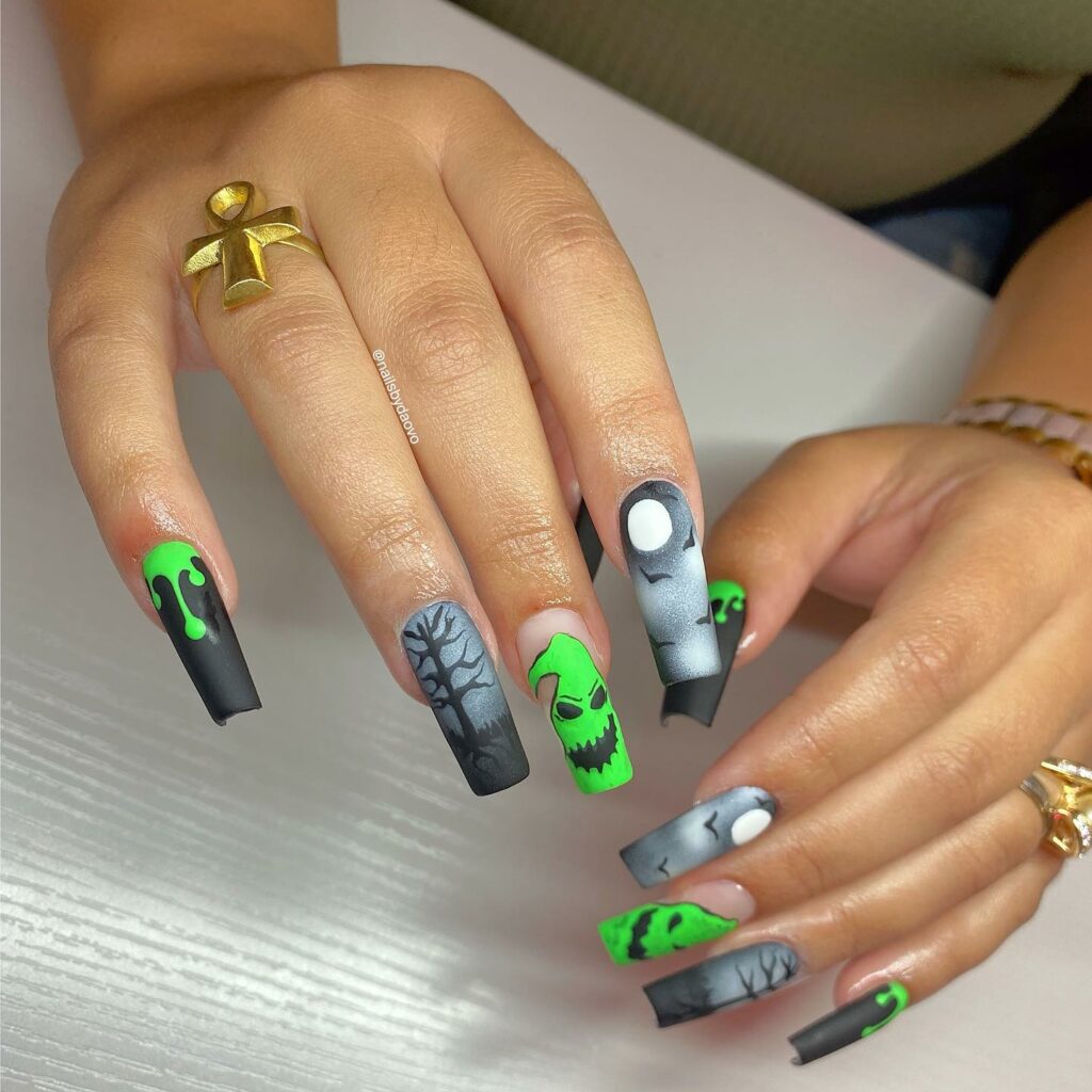 30 Latest Nightmare Before Christmas Nails Ideas! 28 Long Square Nightmare Before Christmas Nails