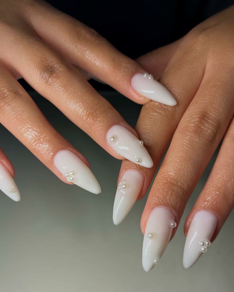 50 Latest Stiletto Nail Ideas To Try 2024! 27 Pearl White Stiletto Nails