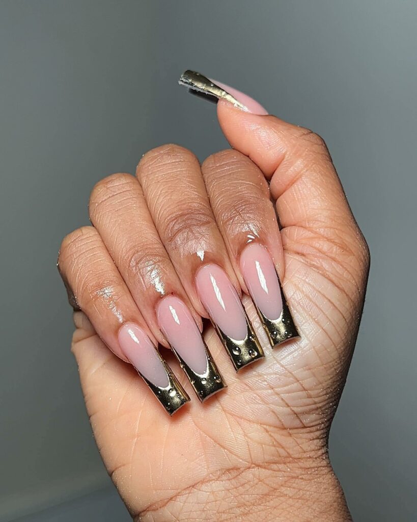 55 Latest Gold French Tip Nail Ideas To Try In 2024! 48 Long Acrylic with Gold French Nails