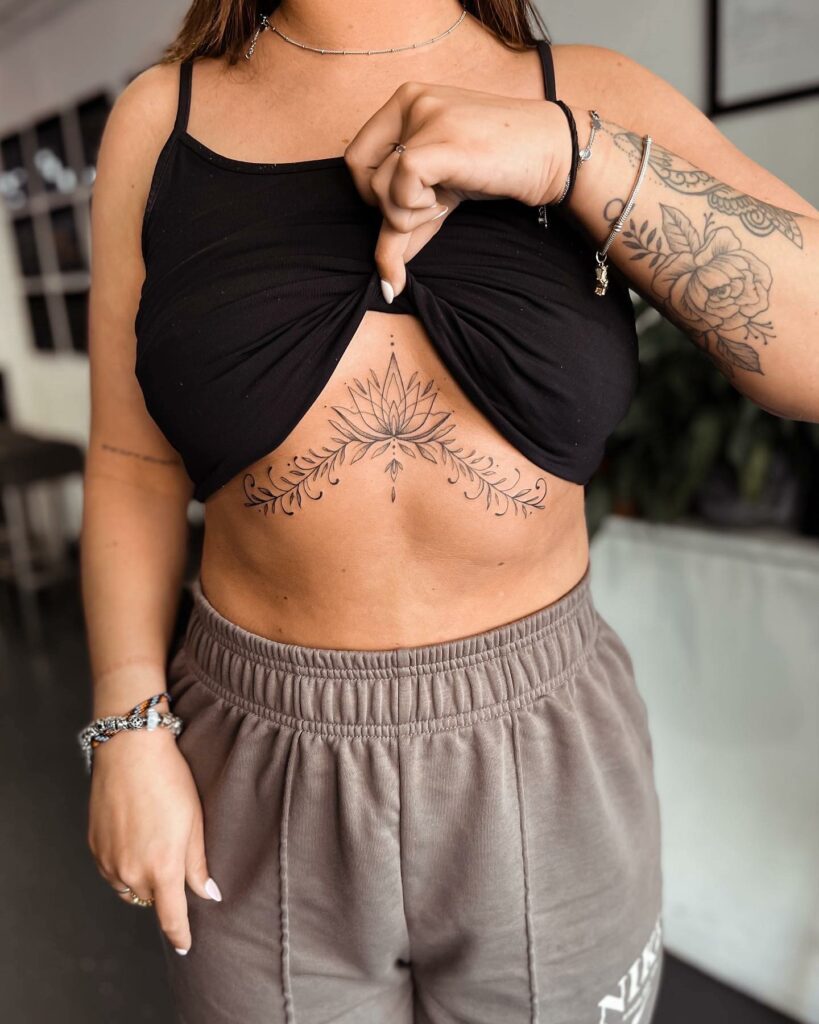 11+ Lace Under Breast Tattoo Designs That Will Blow Your Mind! 17 Lotus Underboob Tattoo Designs