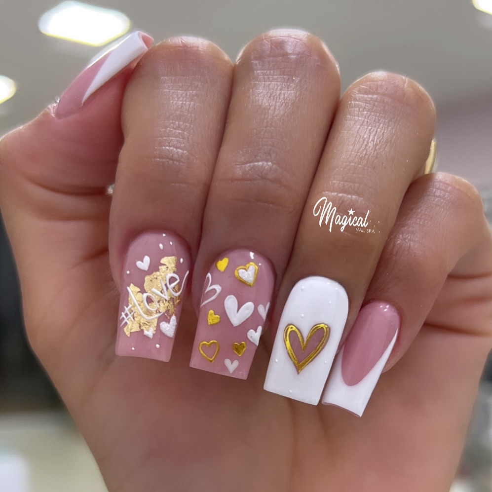 43 Latest Long Nail Designs To Try in Today! 18 Love-Struck Pink Ombre and Hearts Nail Design