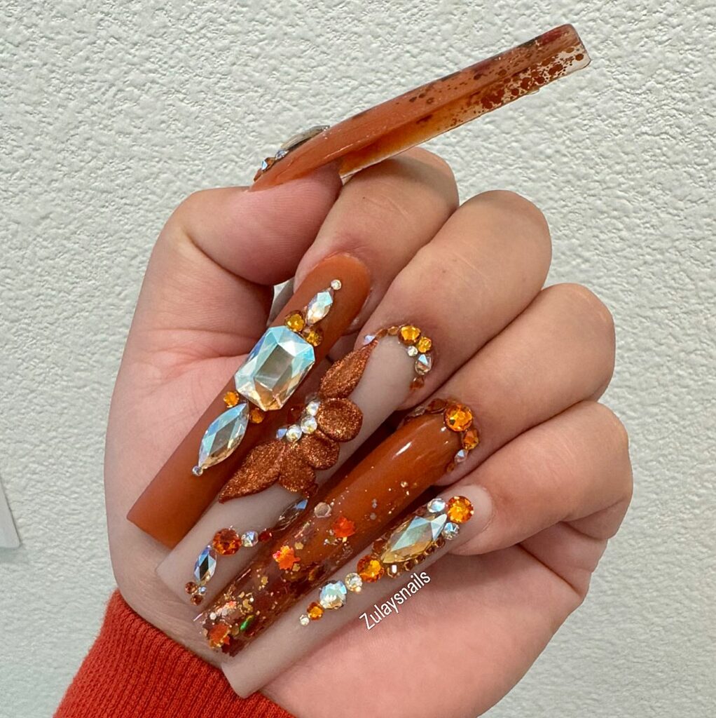 33 Latest Orange Acrylic Nail Ideas To Try in 2024! 41 Luxe Orange Acrylic Nails with Sparkling Accents