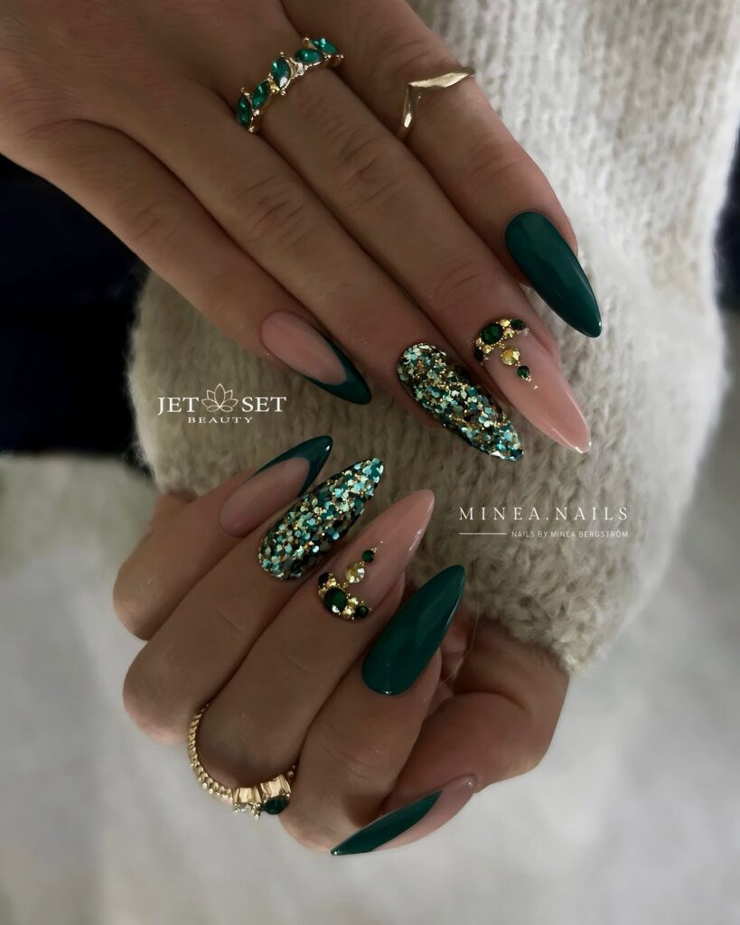Sparkle and Shine with 33 Glitter Christmas Nail Ideas in 2024 12 Luxurious Emerald Glitter Christmas Nails