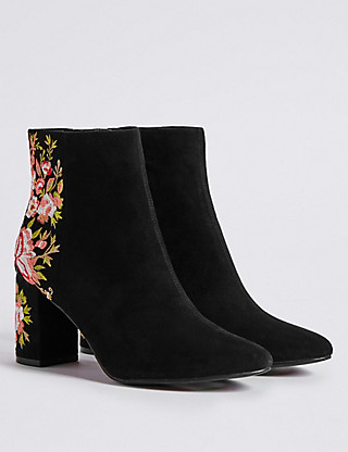 M&S Collection – Block Heel Embroidered Ankle Boots – £49.50 M&S Collection - Block Heel Embroidered Ankle Boots