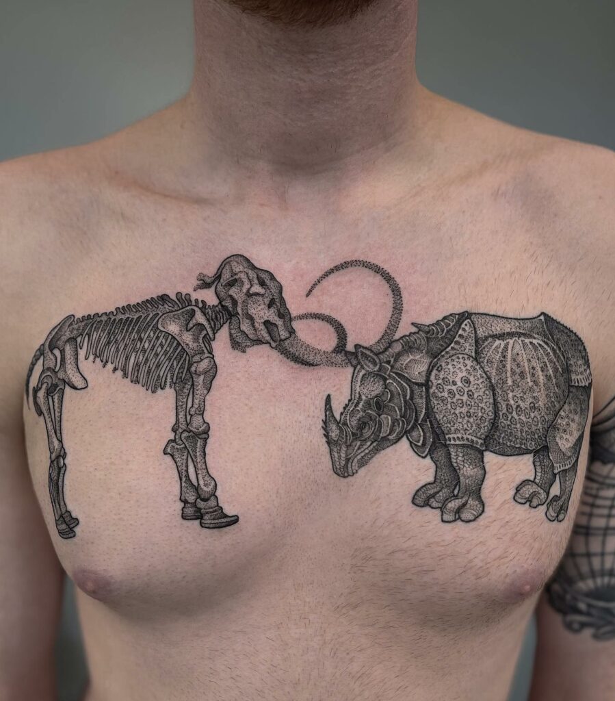 17+ Chest Piece Tattoo Ideas That Will Blow Your Mind! 17 Mammoth And Rhino Chest Tattoo