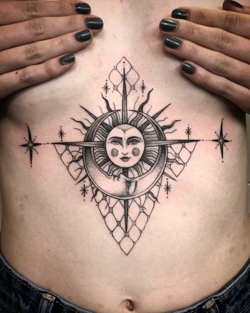 10+ Mandala Sun And Moon Tattoo Ideas That Will Blow Your Mind! 18 Mandala Chest Sun And Moon Tattoos