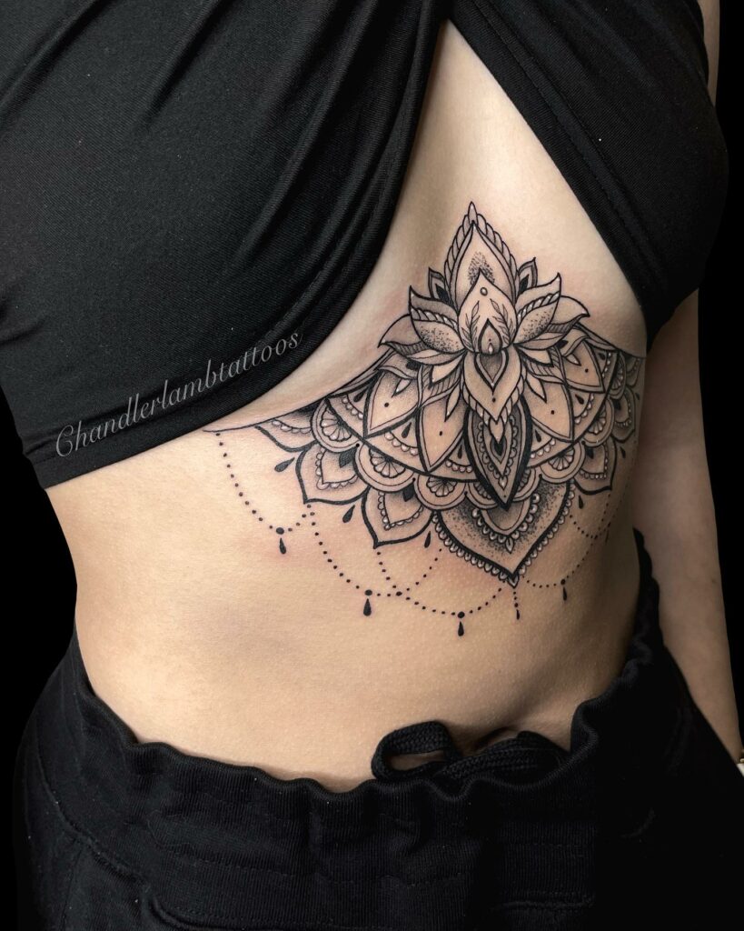 11+ Lace Under Breast Tattoo Designs That Will Blow Your Mind! 16 Mandala Design Under Breast Tattoos