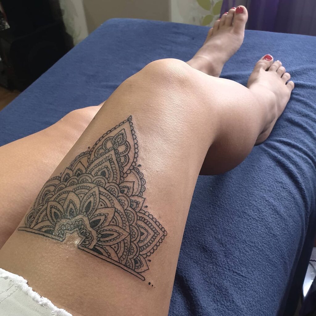 10+ Above The Knee Tattoo Ideas That Will Blow Your Mind! 15 Mandala Style Above The Knee Tattoo For Women