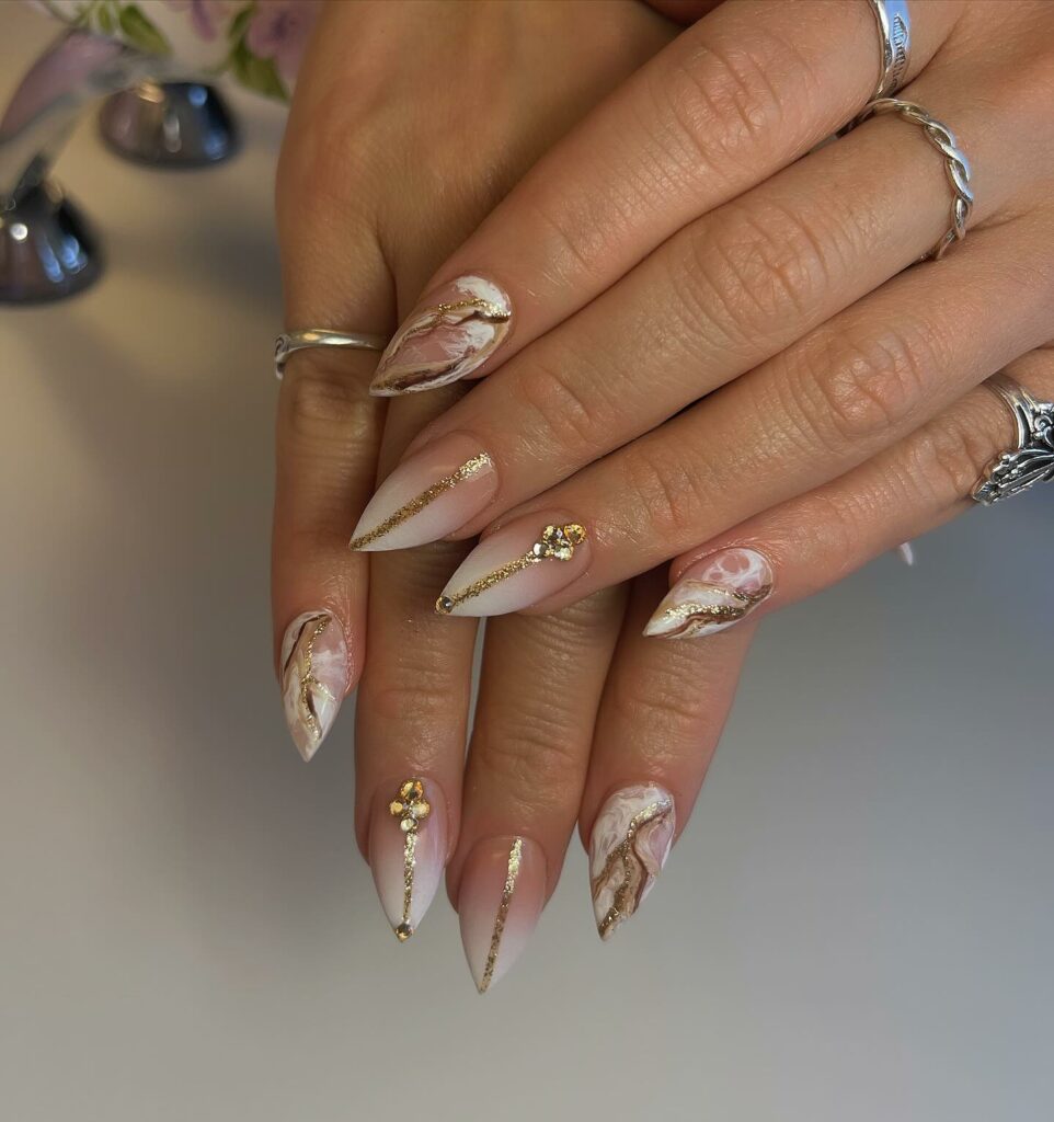 35 Latest Short Stiletto Nail Ideas to Try in 2024! 18 Marble Accents on Short Stiletto Nails