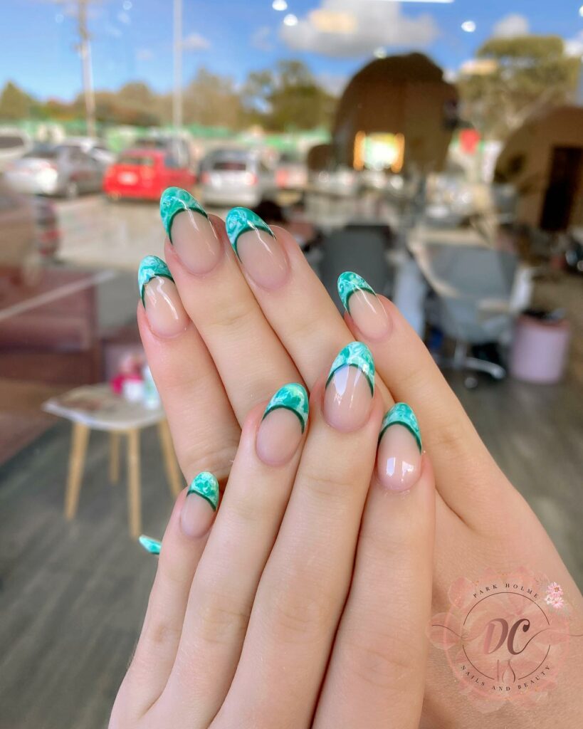 37 Latest Teal Nail Designs To Try In 2024! 37 Marble French Teal Nails
