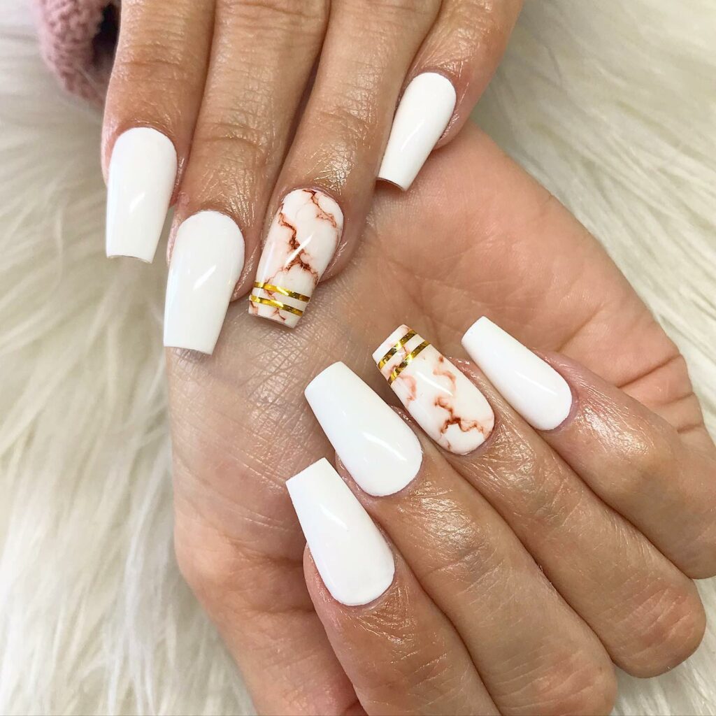 44 Latest White Nail Ideas To Try In 2024! 35 Marble White Nails with Swirling Elegance