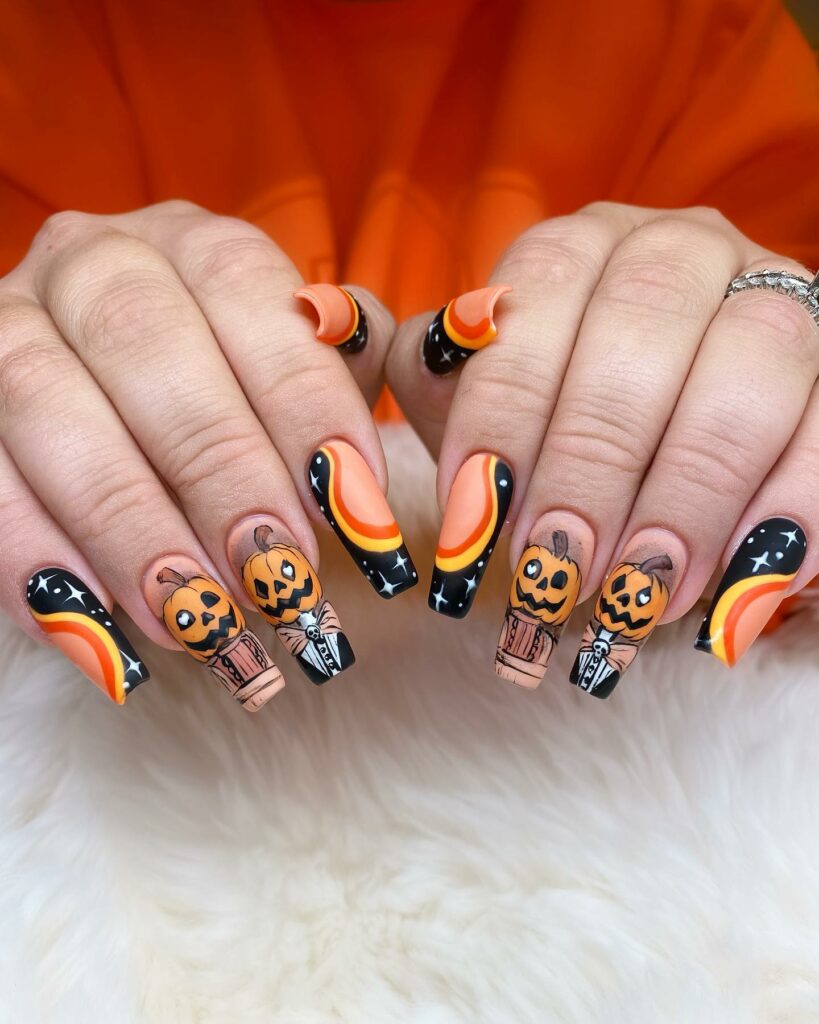 26 Latest Pumpkin Nail Designs To Try This Halloween 33 Marble Pumpkin Nails