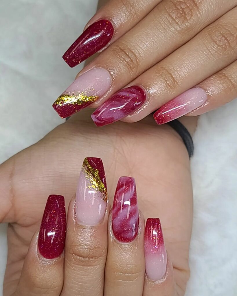 34 Latest Red and Gold Nail Designs To Try In 2024! 33 Marble Red and Gold Nails