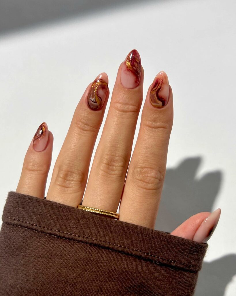 Fall in Love with 57 Short Fall Nail Designs in 2024 43 Marble Short Fall Nails