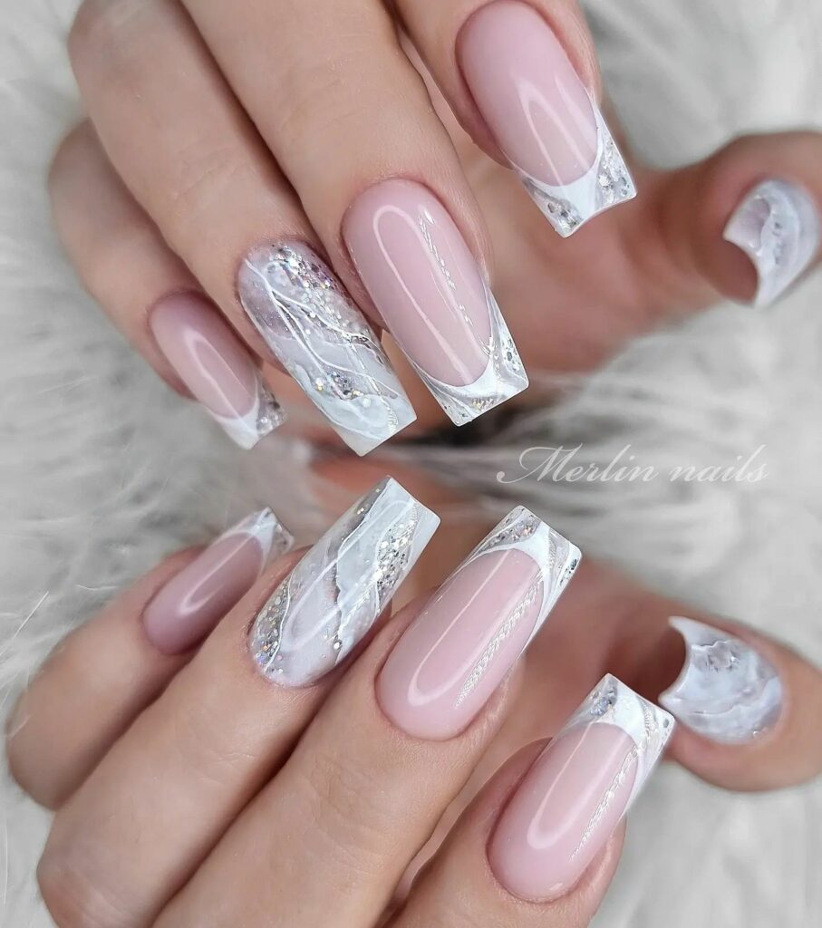 59 White Glitter Nail Designs To Try In 2024! 43 Marble white glitter nails