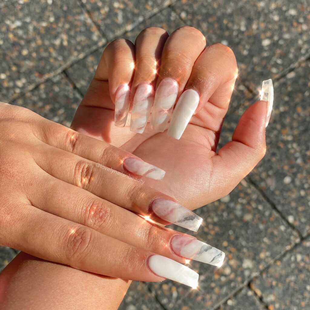Experiment with 40 Fresh White Tip Nail Ideas for 2024 45 Marble white tip Nails
