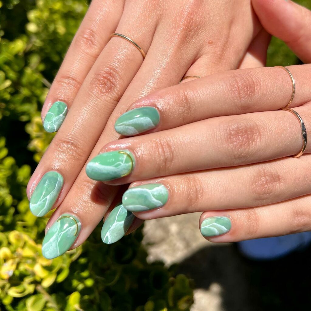 Discover 36 Sage Green Nail Designs To Try in 2024 18 Marbled sage green nails