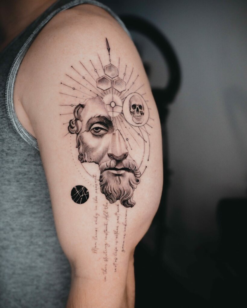 10+ Stoic Tattoo Ideas That Will Blow Your Mind! 11 Marcus And Skull Tattoo