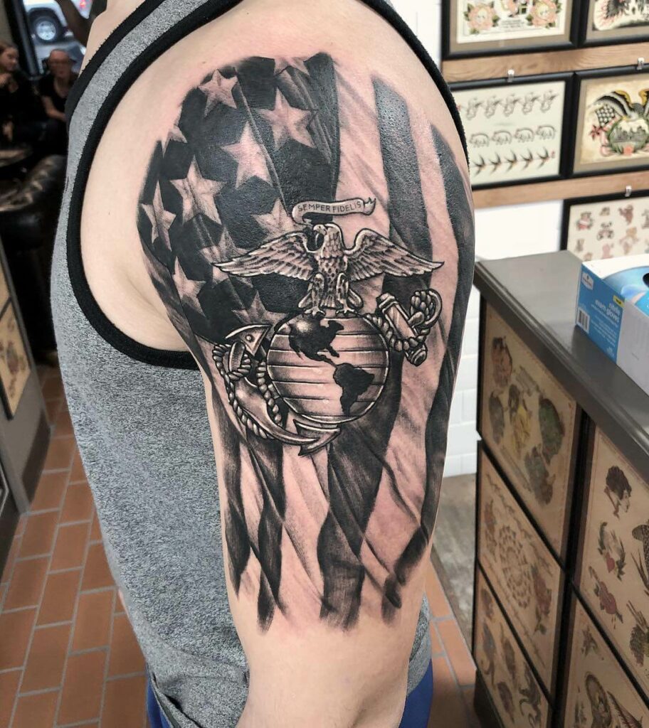 12+ Black American Flag Tattoo Ideas To Inspire You! 14 Marine Corps American Flag Tattoo