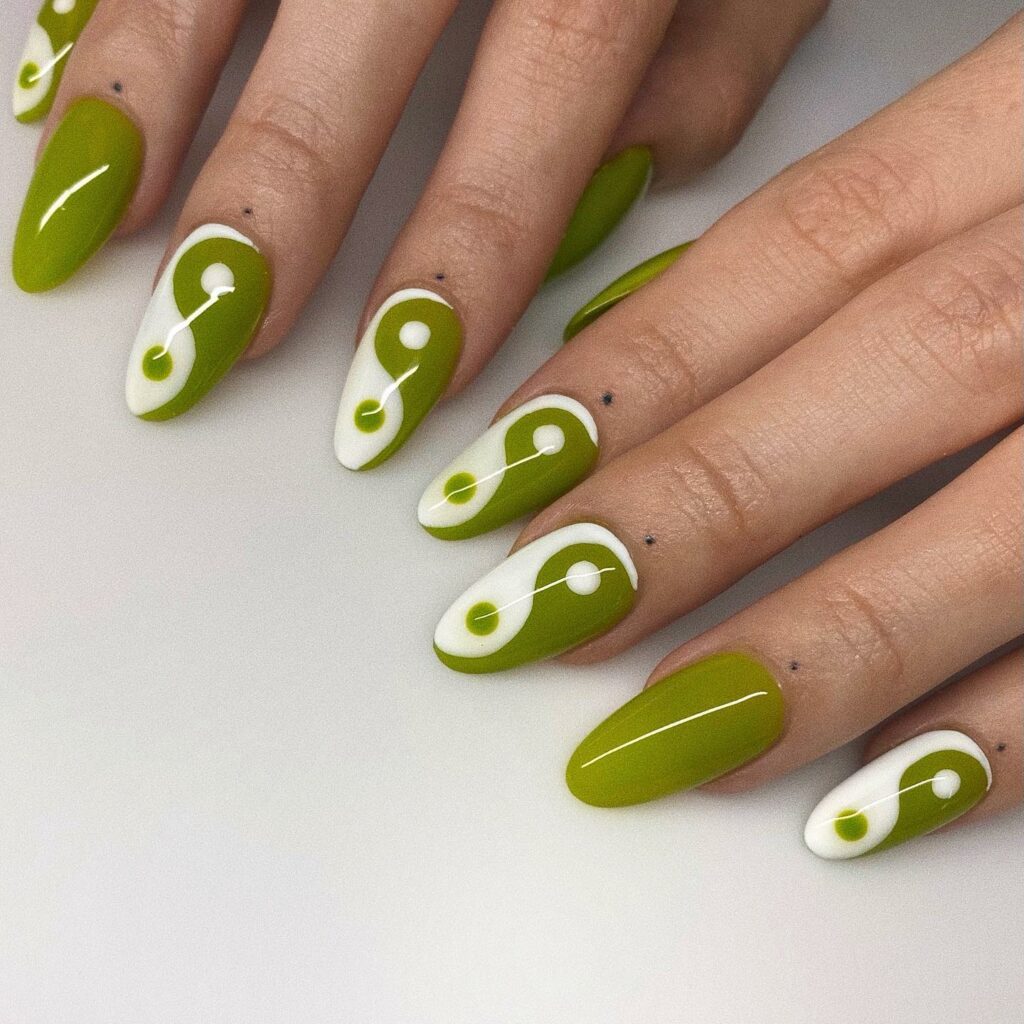27 Latest Yin-Yang Nail Designs To Try In 2024! 22 Matcha Green Yin Yang Nails
