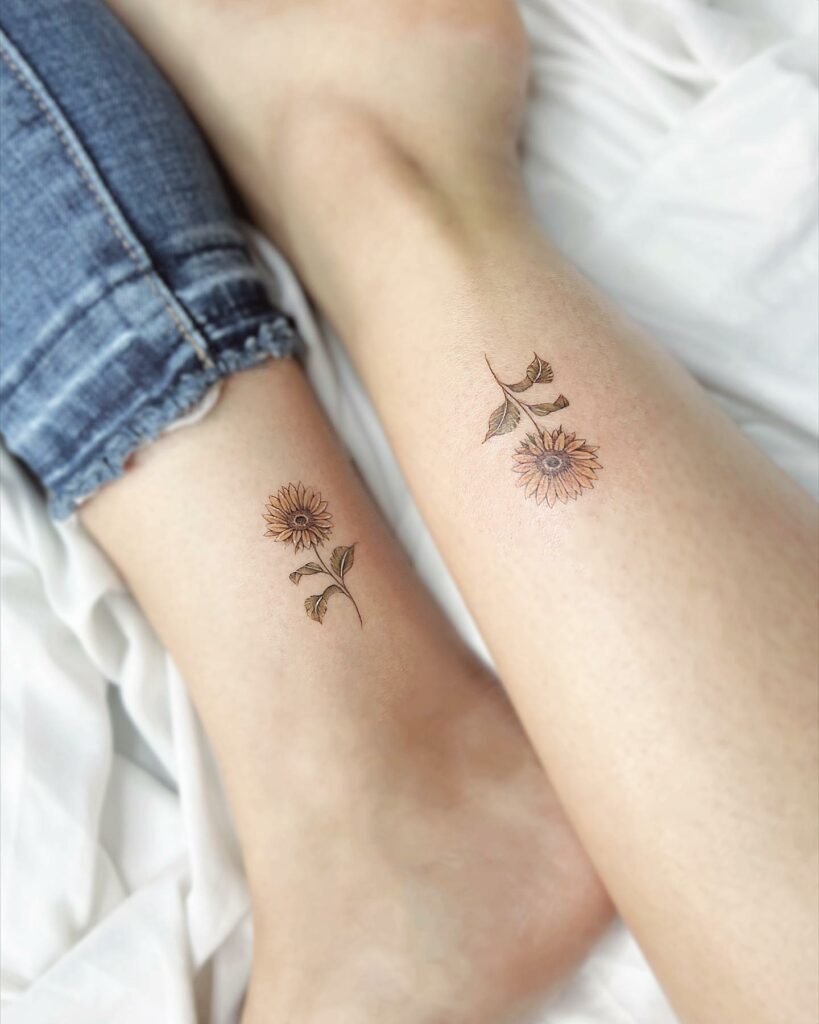 11+ Mini Small Sunflower Tattoo Ideas That Will Blow Your Mind! 15 Matching Sunflower Tattoo Ideas