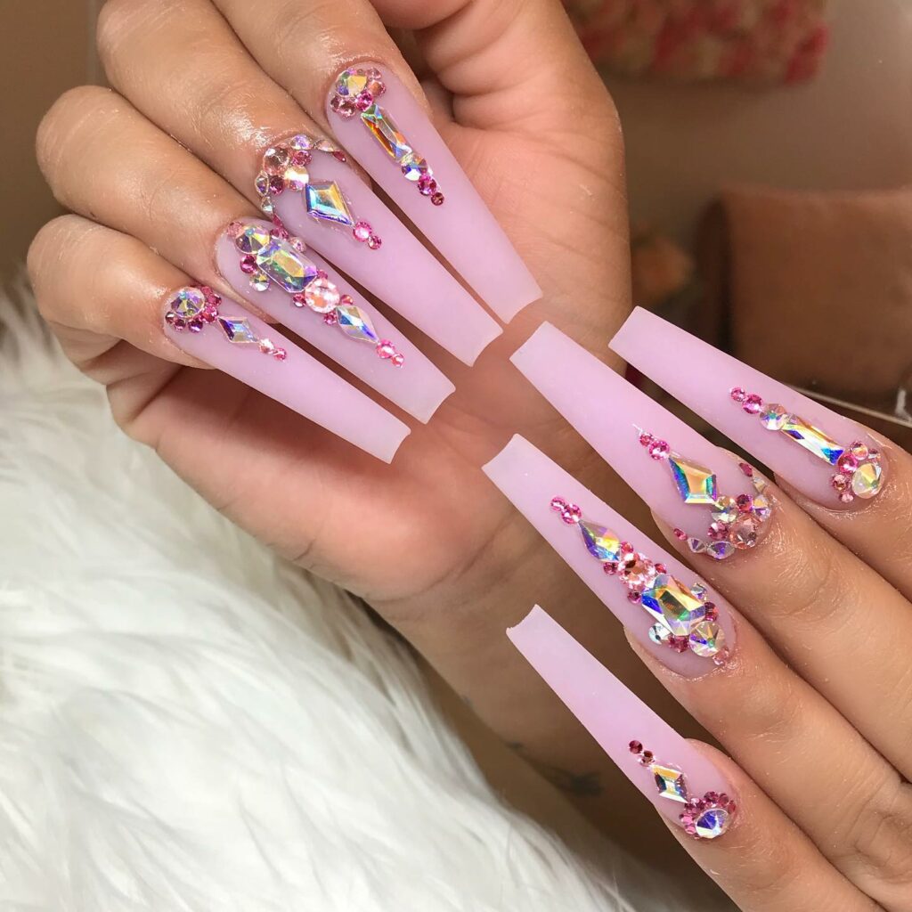 20 Latest Baby Pink Nail Ideas To Try In 2024! 12 Matte Baby Pink Nails Embellished with Gems