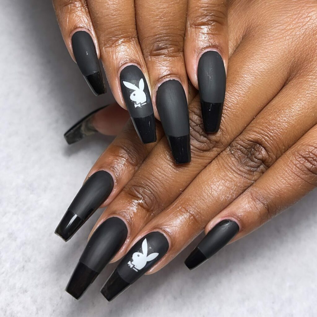 28 Stunning Playboy Nail Designs for 2024 17 Matte Black Playboy Nails