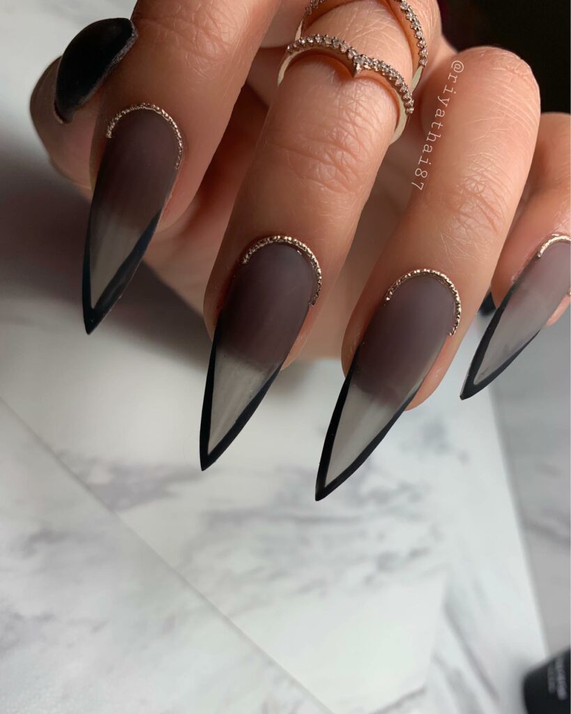 Keep it Classic with 20 Black and White Christmas Nails in 2024 15 Matte Black Stiletto Nails