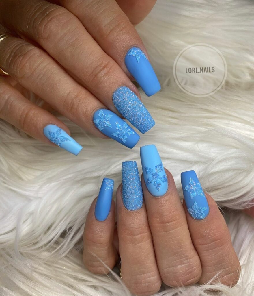 20 Latest Cinderella Nail Ideas To Try In 2024! 29 Matte Blue Cinderella-Inspired Nails