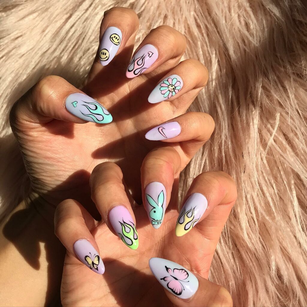 28 Stunning Playboy Nail Designs for 2024 30 Matte Playboy Nails with Butterflies and Blooms