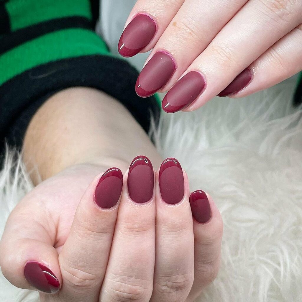 27 Latest Maroon Nail Designs To Try In 2024! 19 Matte Meets Glossy Maroon Nails