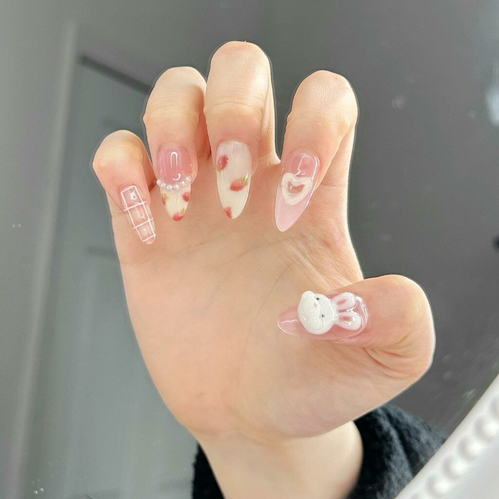 41 Latest Easter Nail Designs To Try This Season! 16 Matte Pastels With Bunnies