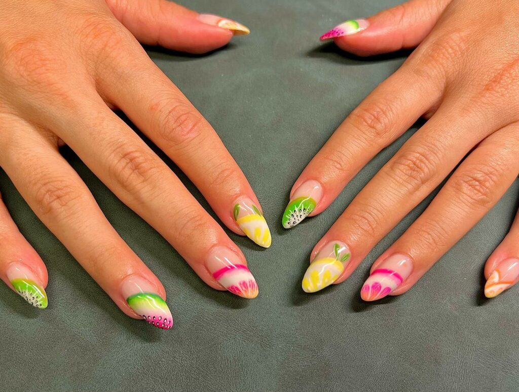 Try in 2024: 50 Latest Neon Green Nail Designs 43 Maze neon green french nails