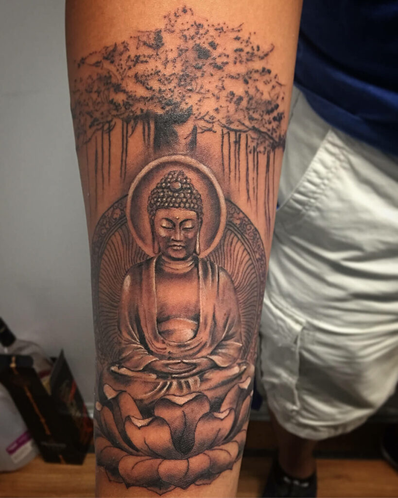 12+ Bohdi Tree Tattoo Ideas To Inspire You! 20 Meditating Buddha Bodhi Tree Tattoo