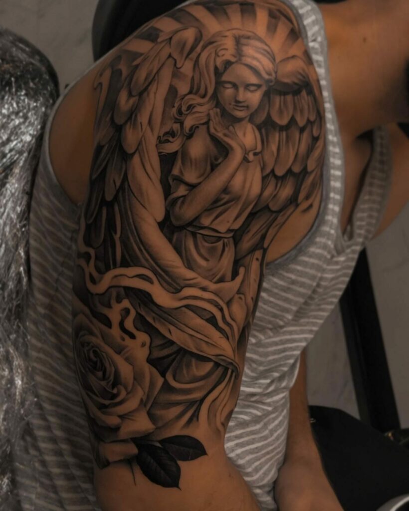 10+ Female Guardian Angel Tattoo Ideas That Will Blow Your Mind! 14 Messenger Of Heaven Fallen Angel Tattoo