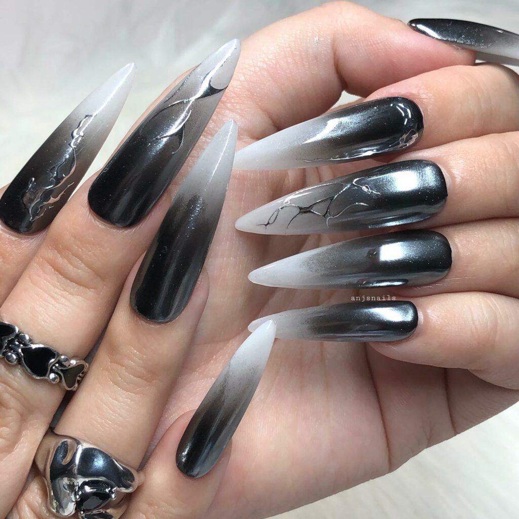 44 Latest Black Ombré Nail Designs To Try In 2024! 13 Metallic Black Ombré Nails
