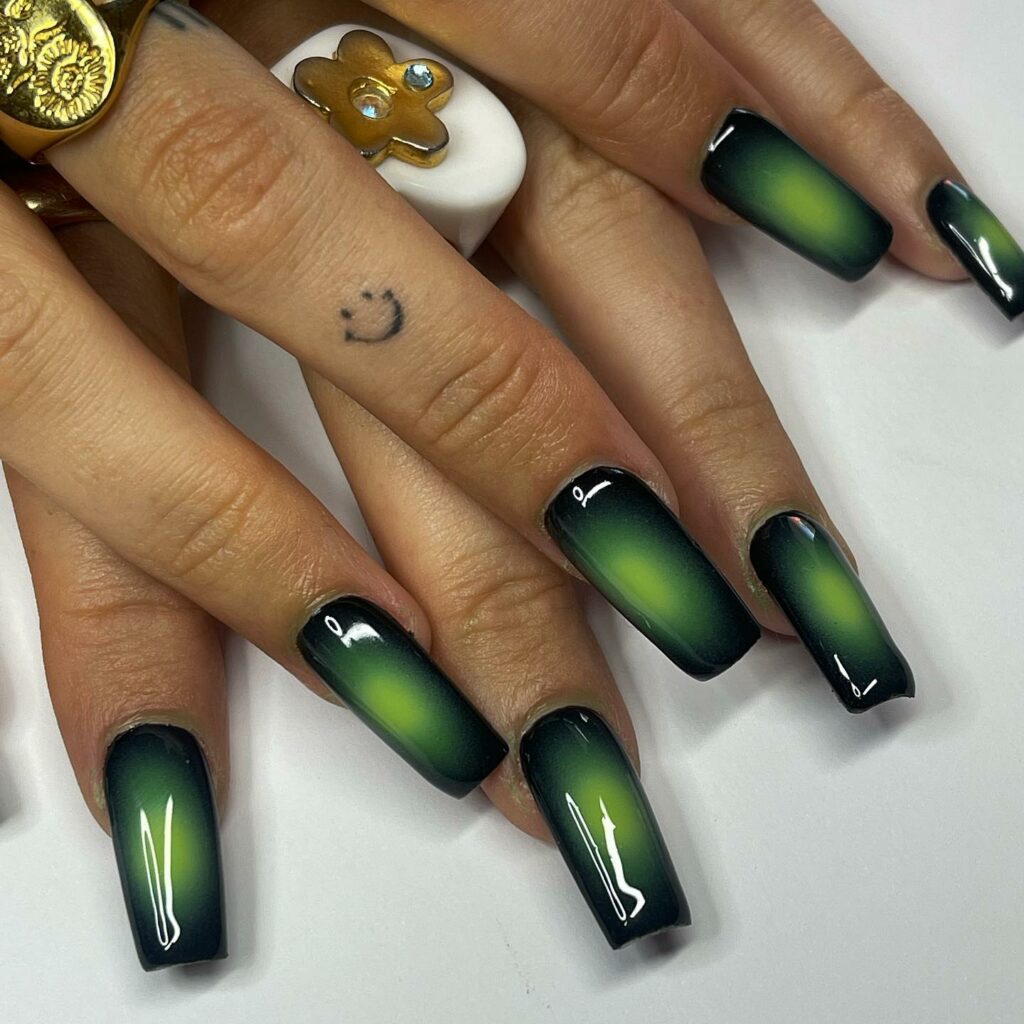 Get Edgy with 30 Green And Black Nail Designs in 2024 12 Metallic Dark Green Nail