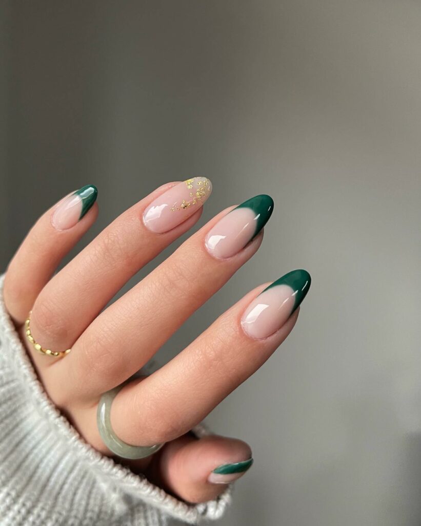 Feel the Nature with 31 Forest Green Nail Designs in 2024 28 Green Forest Green Nails with Gold Foil Accents