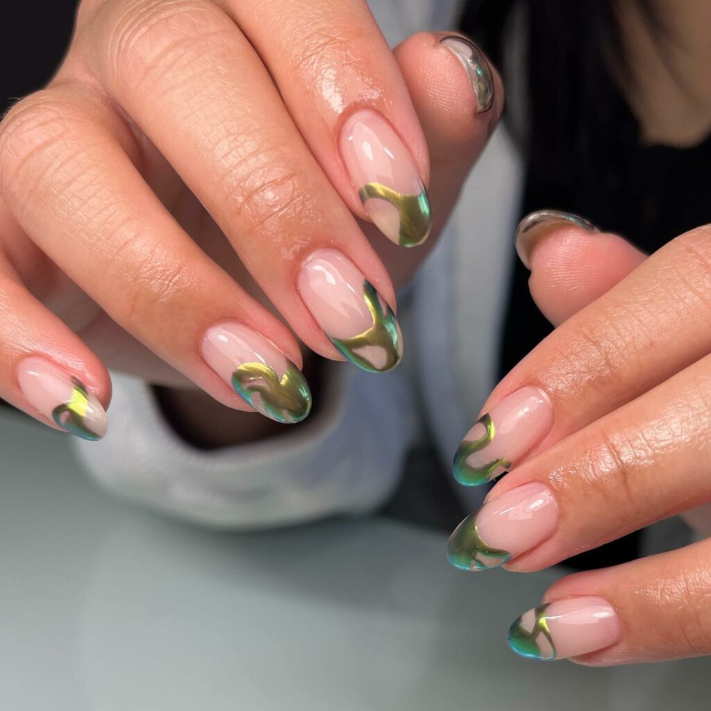 Try 30 Green French Tip Nail Designs of 2024 30 Metallic Green French Nails