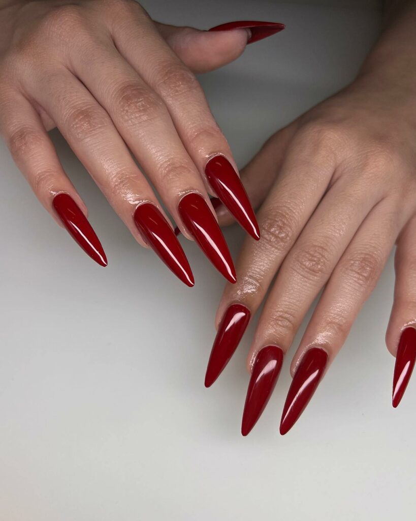 55 Latest Red Nail Ideas To Try In 2024! 24 Sleek Stiletto Red Nails