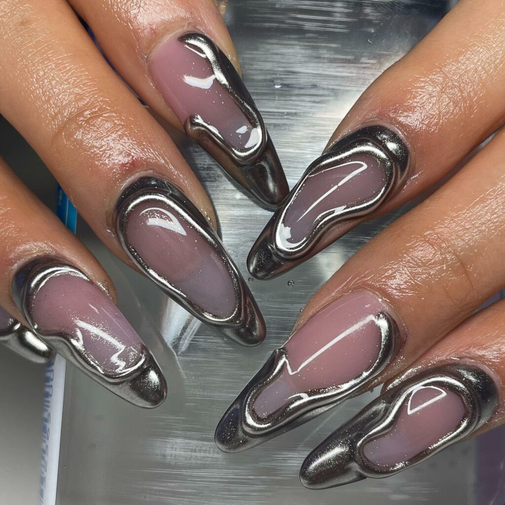 50 Latest Stiletto Nail Ideas To Try 2024! 57 Metallic Stiletto Nails