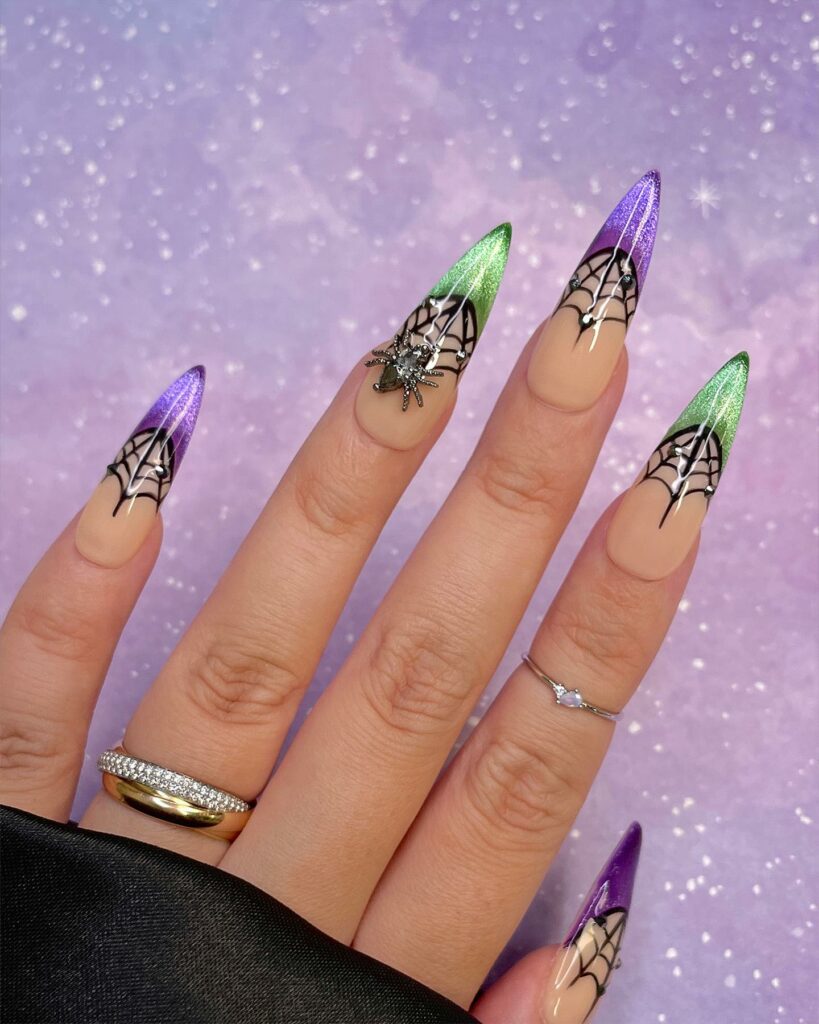 55 Latest Spider Web Nail Designs To Try In 2024! 61 Metallic spider web nails