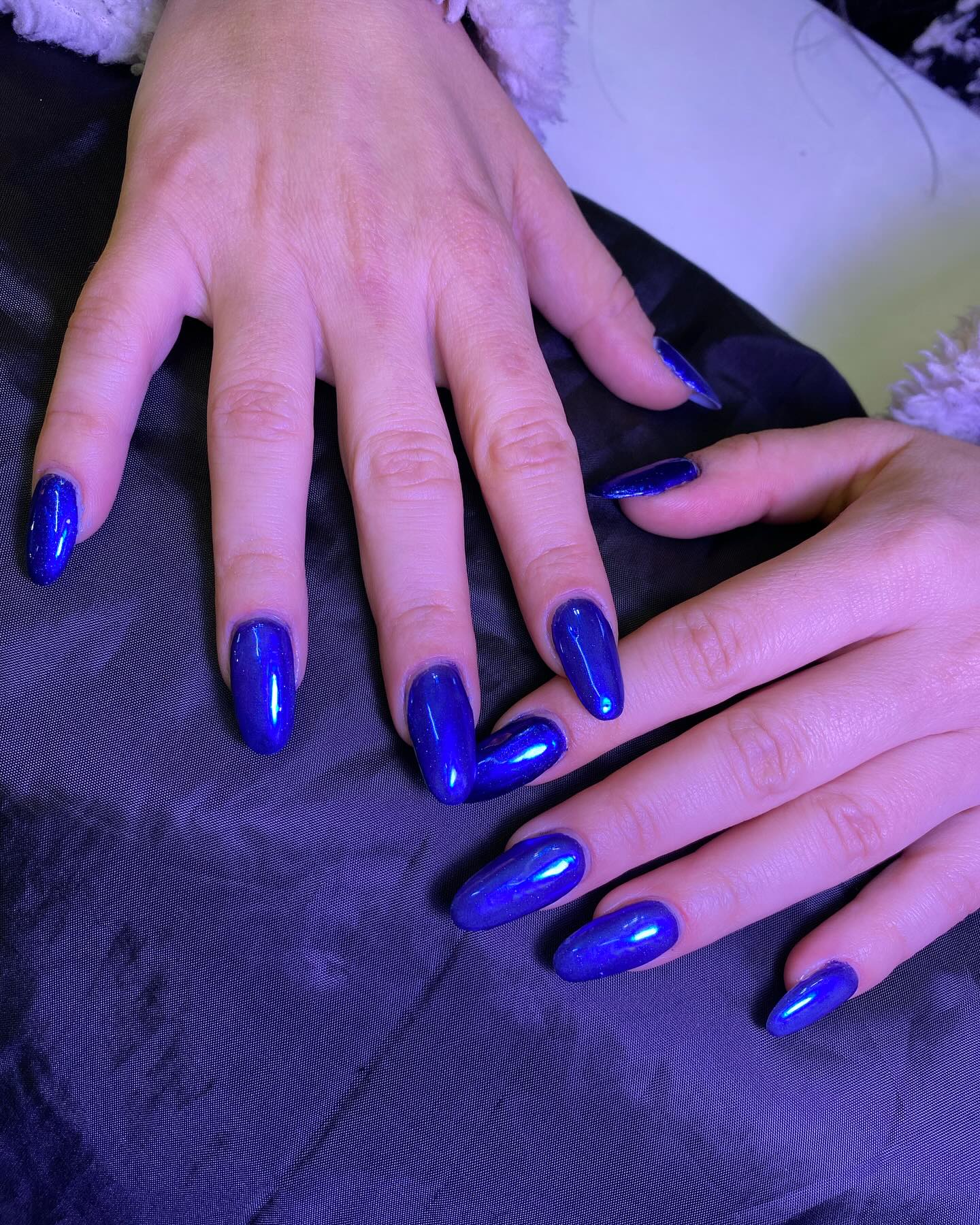 30 Stunning Blue Nail Designs To Try Today ✨ 26 Metallic Blue Almond-Shaped Manicure Excellence