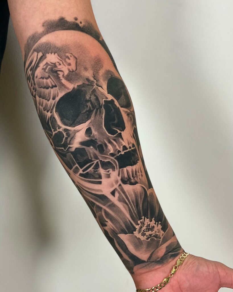 10+ Forearm Skull Tattoo Designs Which Will Blow Your Mind! 15 Mexican Culture Theme Forearm Tattoo Of A Skull