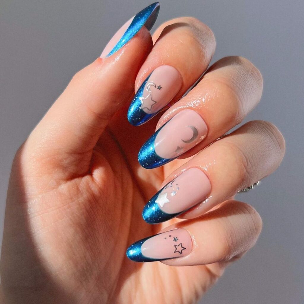 30 Blue French Tip Nail Ideas To Try In 2024! 13 Midnight Blue