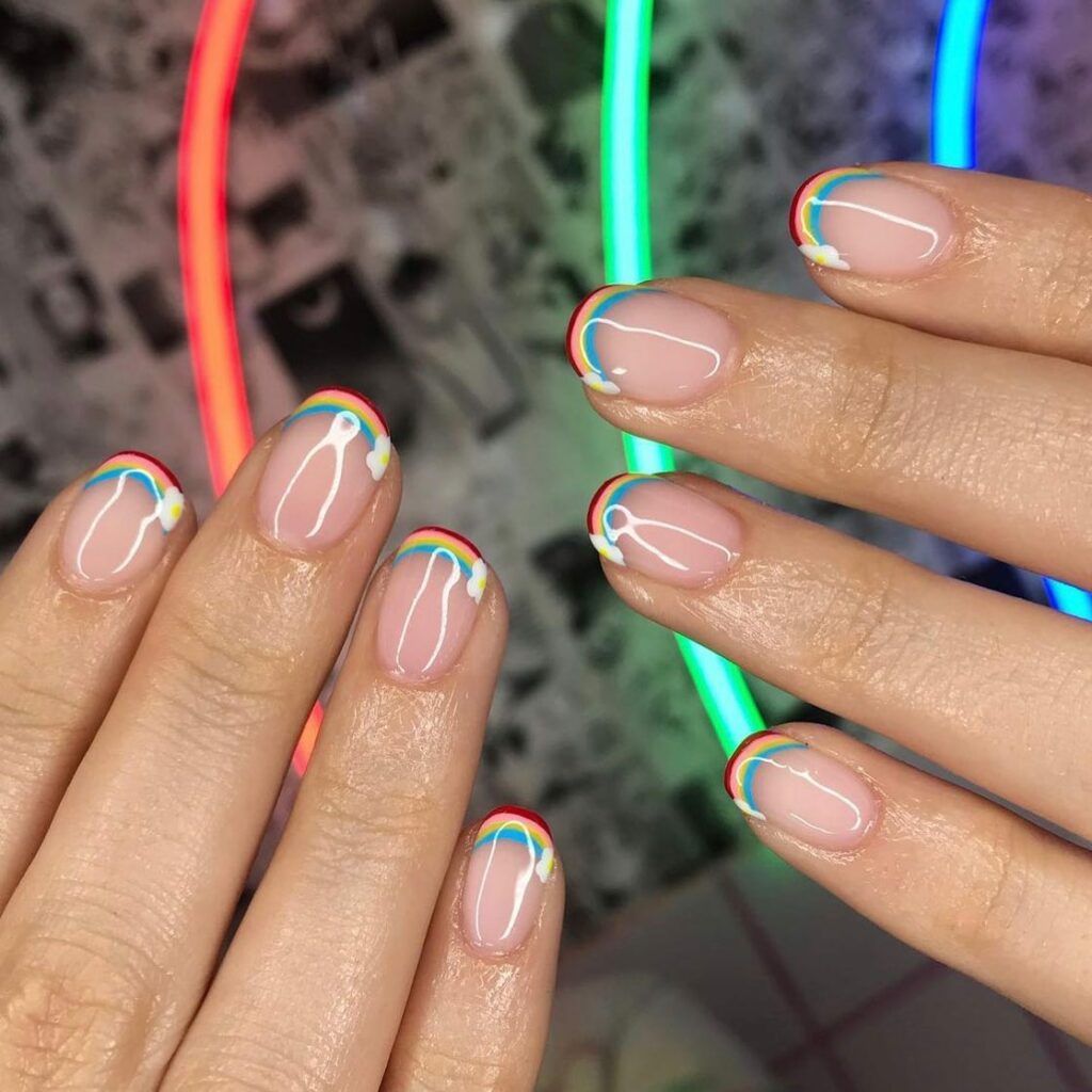 Get Creative with 39 Cute Short Nails Designs for 2024 30 Milky White Rainbow Frenchies nails